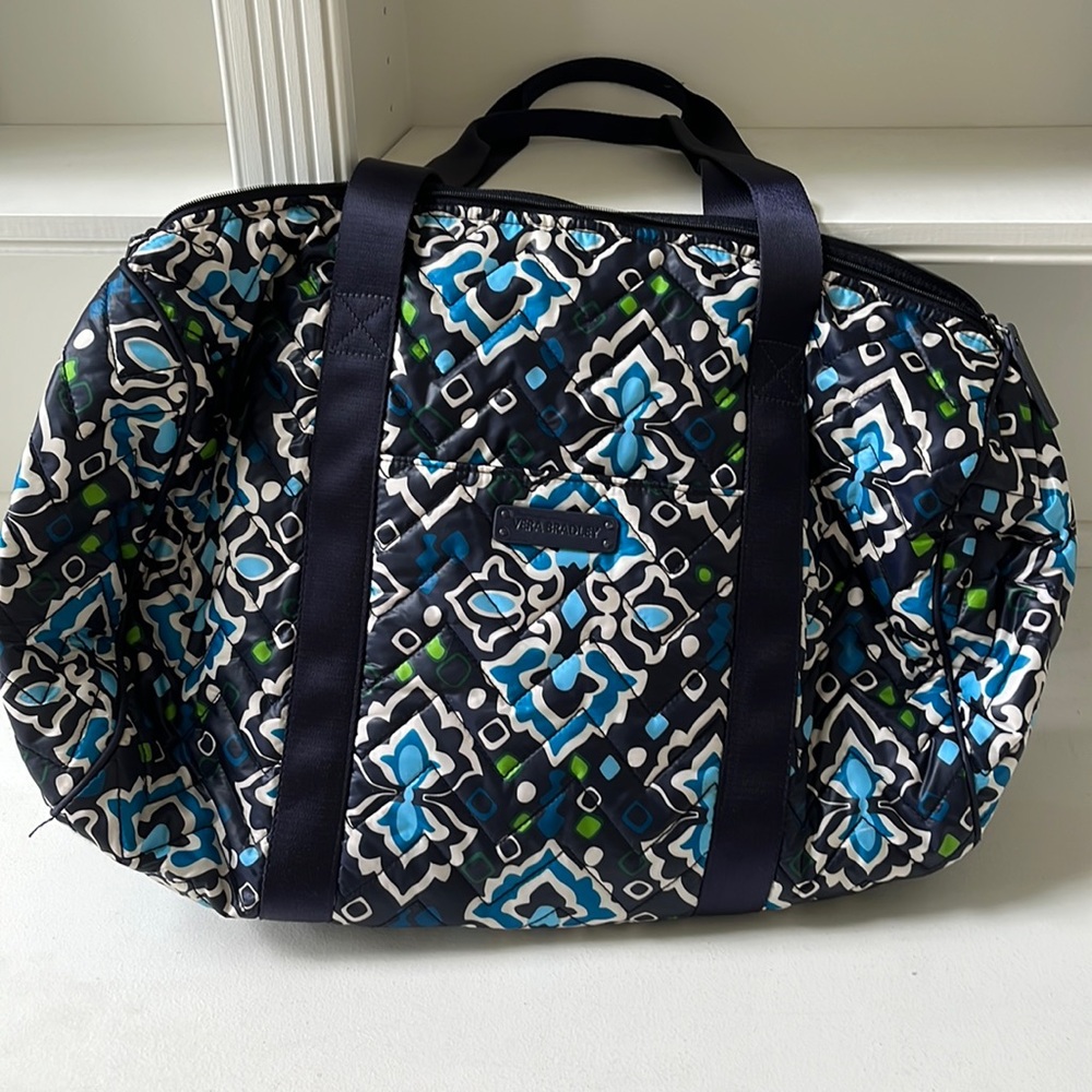Vera Bradley navy white blue and green large duffle bag